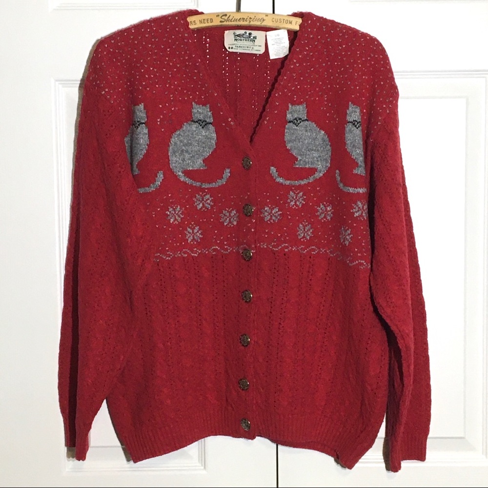Vintage Cranberry Cat Snowflake Cardigan cotton